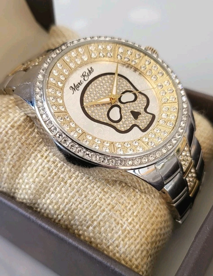 Marc Ecko E18574G1 The Bive Skull Swarovski Crystals Mens Watch 49mm EUC 7.75"  - image 1 of 4