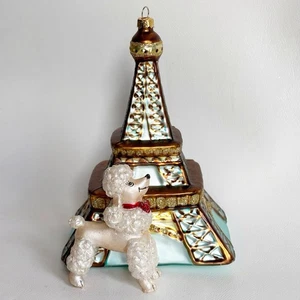 Eiffelturm französischer Pudel Hund Paris Frankreich mundgeblasenes Glas Weihnachtsschmuck 5,25 Zoll - Bild 1 von 7