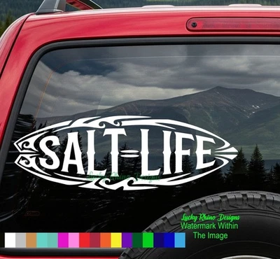 LUCKY_RHINO FINDS Salt Life Surf Board Beach Ocean Sea Car Window Vinyl Decal Bumper Sticker