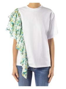 MSGM Womens White Ruffled Floral Short Sleeve Crew Neck T-Shirt S - Picture 1 of 3