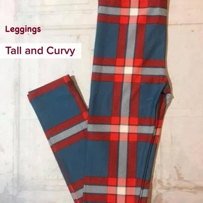 TC LuLaRoe ~ BLUE & RED PLAID PATTERN ~ Leggings; SIZES 12-18; new in package! - Image 1 of 3