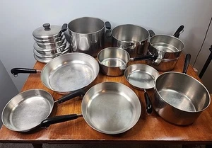 Revere Ware 1801 Stainless Steel/Copper Bottom 6 Pc Set 12" Skillet Pans Vintage - Picture 1 of 16