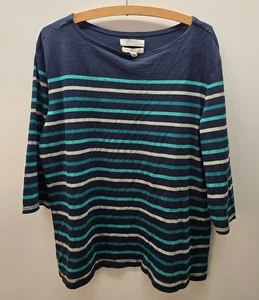 Seasalt The Sailor Top Women's Size 16 Navy Striped Organic Cotton 3/4 Sleeve - Picture 1 of 9