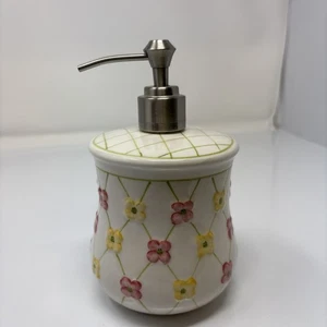 Longaberger Keramik Hartriegel rosa gelb Blumen Seifenspender Pumpe Floral - Bild 1 von 8