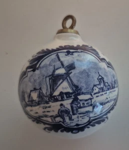 Delft Blue FG Handwork small Christmas Ornament Ball Holland  2 1/2" round - Picture 1 of 5