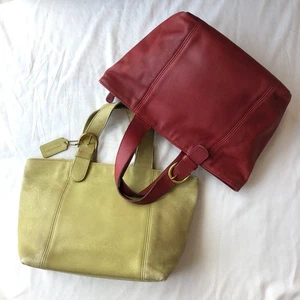 Lof Of 2 Vintage Coach 4133 Waverly Bags Lime Green & Red Leather From 1996 - Picture 1 of 11