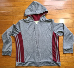 Passports Sport Jacket Women S Grey Maroon Stripe Zip Hood Athletic Vintage USA - Foto 1 di 6