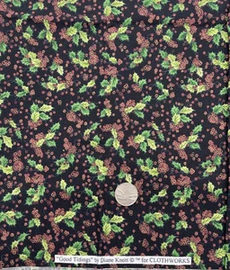 GOOD TIDINGS by Diane Knott for Clothworks Ivy Leaf Berries on Black 3/4 yd - Picture 1 of 1
