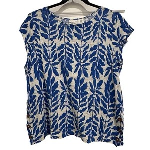 Blusa Rachel Zoe 100% Lino Manga Corta Informal Capa Azul Blanco Boho Chic M - Imagen 1 de 7
