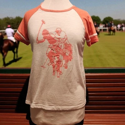 U.S. Polo Assn. Women's Pink & White Polo Player Tee - M - Image 1 of 4