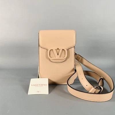 VALENTINO One Size Beige Leather Metal Crossbody Phone Bag - Image 1 of 4