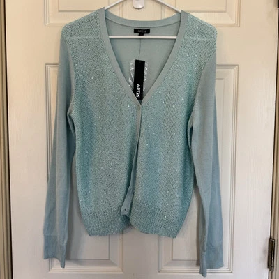 Apt 9 cardigan sweater light Blue Sequin Button Down top women’s Large NWT - Image 1 of 4