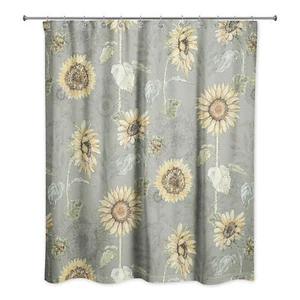 Creative Products Sunflower Pattern on Green 71x74 Shower Curtain - Picture 1 of 2