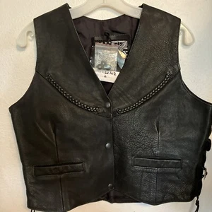 USA Bikers Dream Apparel Womens Large Genuine Leather Biker Vest Motorcycle Wear - Picture 1 of 9