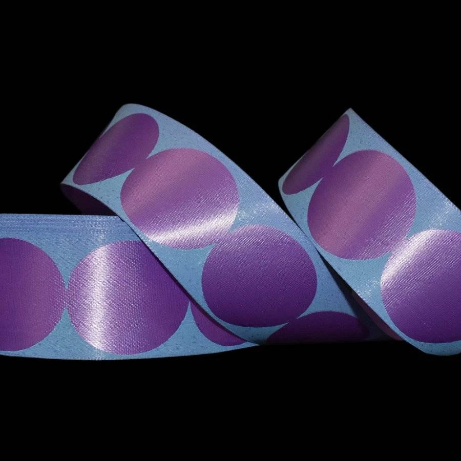 5 Yards Roundabout Blue Purple Large Polka Dot Satin Ribbon 1 1/2"W - Image 1 of 1