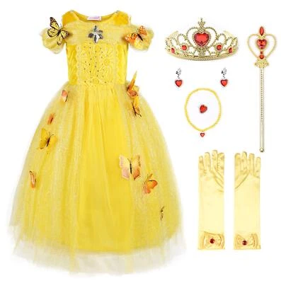 Robe De Cendrillon Robe De Princesse Costume 120 Jaune avec Accessoires - Photo 1/4