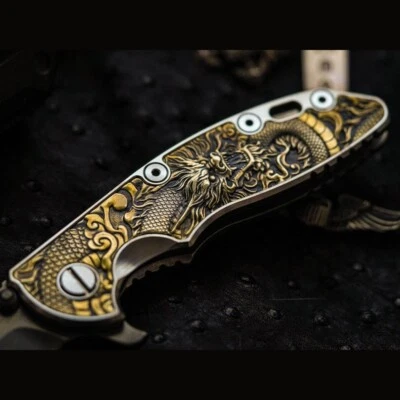 1Pc TC4 Inlaid Brass Battle Dragon Handle Scale for Rick Hinderer XM18 3.5” - Image 1 of 4