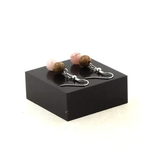 Earrings 2 Beads Opal Pink + Wood 8 MM Stainless Steel - Picture 1 of 2