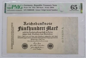 1922 Germany 500 Mark PMG65 EPQ GEM UNC 【P-74b】 - Picture 1 of 4