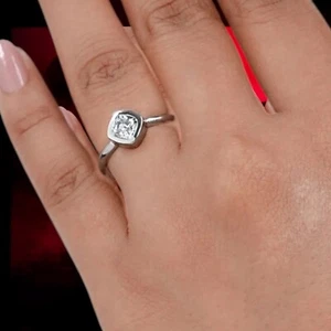 1.00 Ct Old Mine Cut IGI GIA Lab Grown Diamond Ring Cushion Cut 14K White Gold - Picture 1 of 10