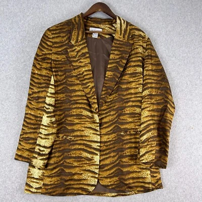 Blazer Bloomingdale's Mujer 12 Marrón 100% Seda Estampado Animal Ligero De Colección Foto 1 de 4