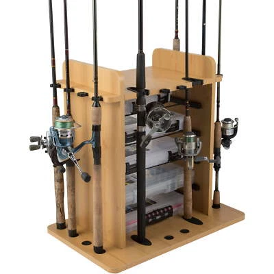 Rush Creek Creations 14 Fishing Rod Rack with 4 Utility Box Storage Capacity