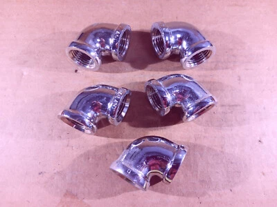 FIVE PACK Merit 90 deg Elbow Pipe Fitting, 1/2" x 1/2" FPT, Chrome Plated Brass - Image 1 of 3