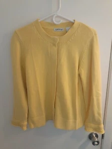 ORVIS Women's Small Marigold Yellow LS Cotton Cardigan Sweater Crochet Cuff Trim - Picture 1 of 4