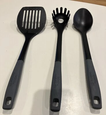 Calphalon Select Nylon Slotted Spatula Spoon & Fork Black Gray 14” Set of 3 - Image 1 of 4