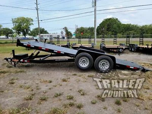 NEW 2025 7 X 20 14K FLATBED Steel Deck Power Tilt Equipment Car Hauler Trailer - Picture 1 of 12
