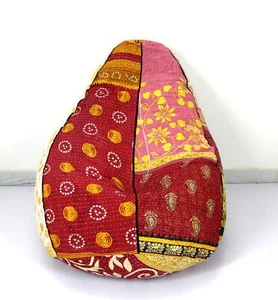 Vintage Kantha Quilt Cotton Bohemian Bean Bag Chair Pouf Floor Pillow Ottoman d - Picture 1 of 5