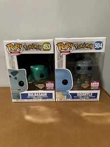 Funko Pop! POKEMON BULBASAUR & SQUIRTLE Diamond Funkon Shared Exclusive Set New - Picture 1 of 1
