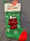 Brand New Musical Snoopy Christmas Stocking Peanuts Doghouse Green by Gemmy