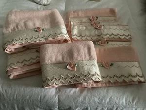 8 Piece After Bath Luxury Towels Set By J Abouchar & Sons, Inc. - Pink, White w/ - Picture 1 of 7