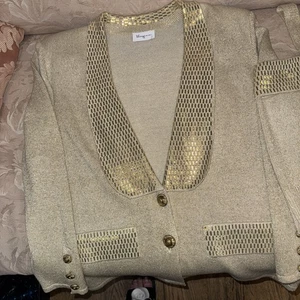 Toula  Virginia Shimmer Gold Jacket Undershirt, Skirt Suit Size 4 p Knit - Picture 1 of 5