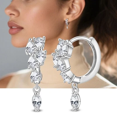 Pendientes KUNSIR de plata de ley 925 con lágrima de cristal para mujer fiesta Foto 1 de 4