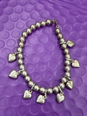 ❤️ Vintage Sterling 925 Silver Jingle 8 Heart Charm Bead Bracelet 7” - Image 1 of 4