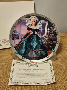 '95 Vtg Enesco Barbie Holiday Limited Edition Plate In Original Box Flaws #17382 - Picture 1 of 9