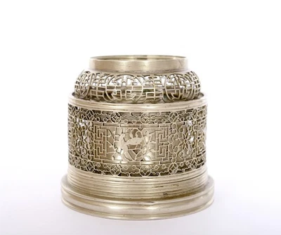 Lámpara calada china de 1930 blanco cobre latón Paktong Baitong opio lámpara linterna Mk Foto 1 de 4