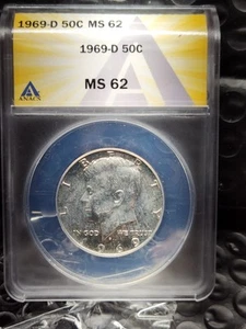 1969-D MS 62 50C 40% Silver Kennedy Graded By ANACS - Picture 1 of 6