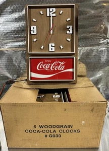 Four Vintage 1970s Coca-Cola Plastic Woodgrain Clocks New Old Stock NOS - Picture 1 of 18