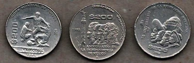 Z01   Mexico $200.00 Pesos Lot of 3 coins, 1 World Cup, 2 Anniversary coins - Image 1 of 4