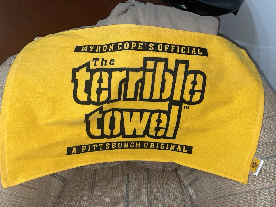 Original Pittsburgh Steelers Terrible Toalla Myron Cope's Oficial Negro y Amarillo Foto 1 de 2