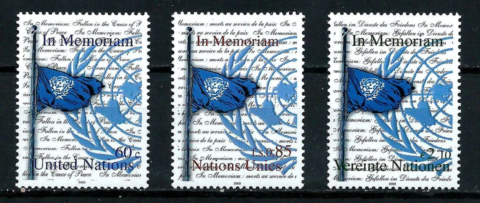 UNITED NATIONS NY SCOTT # 849, SET OF 3 MNH - IN MEMORIAM, 2003, BLUE FLAG - Image 1 of 1