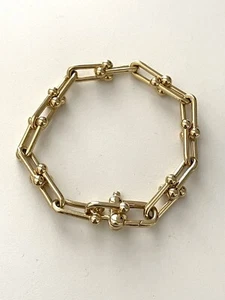 Chunky Gold Equestrian U Link Chain Pave Station Bracelet Pave Link Bracelet - Picture 1 of 5