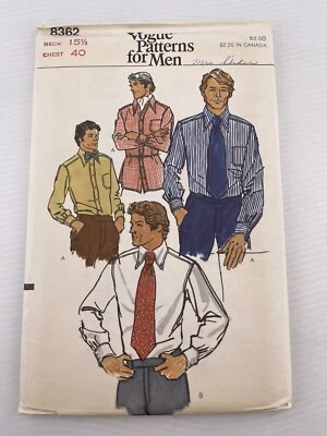 VOGUE Patterns For Men 8362 Vintage ~ Men’s Shirt And Ties Neck 15.5, Chest 40 - Image 1 of 3