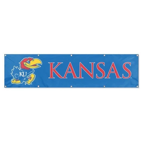 NCAA Kansas Jayhawks 8' x 2' Black Applique Banner NWT Cover