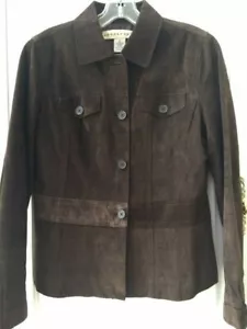 Suede Jacket by Apostrophe, Brown, Size 8P, Fully Lined - Picture 1 of 6
