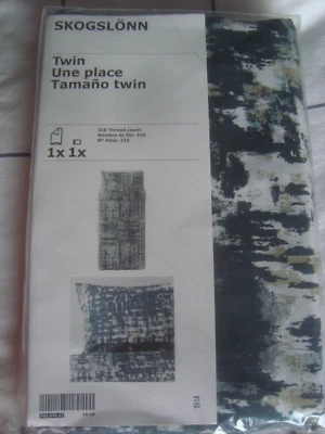 Ikea SKOGSLONN Twin Duvet cover & Pillowcase Black Gray Beige Sateen woven 310TC - Image 1 of 4