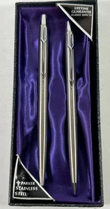 Parker 75 Classic Flighter Pen & .09 mm Pencil Set Silver Stainless Set vintage - Picture 1 of 8